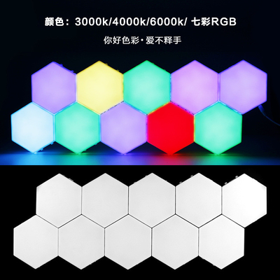 Lâmpada de toque criativa de luz noturna modular LED com design e controle quântico hexagonal