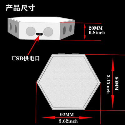 Lâmpada de toque criativa de luz noturna modular LED com design e controle quântico hexagonal