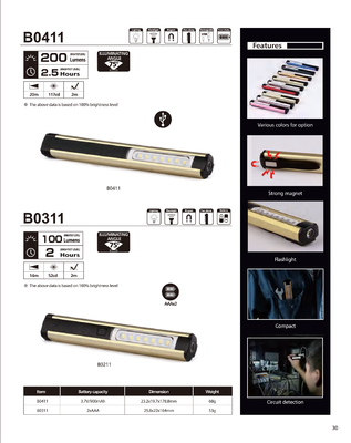 Luz de caneta recarregável portátil LED com clip e ímã IP65 Fornecimento de energia CC
