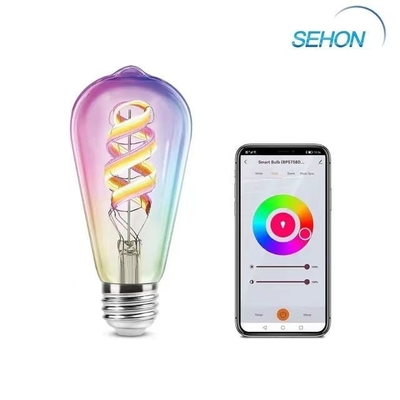 lâmpada de filamentos LED inteligentes de interior com luz RGB e controle Bluetooth sem fio