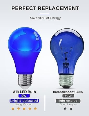 Lâmpada LED azul A19 9W E26 sem escuridão para iluminação exterior de Natal e design de circuitos