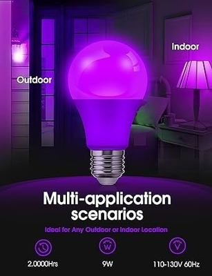 15000 Horas de Trabalho Vida Lâmpada LED Roxa A19 9W para decoração de casa e festa