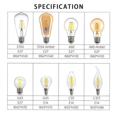 ETL C35 E11 Globo lâmpada de filamento LED 4W 120C Dimmable para iluminação e circuitos de design
